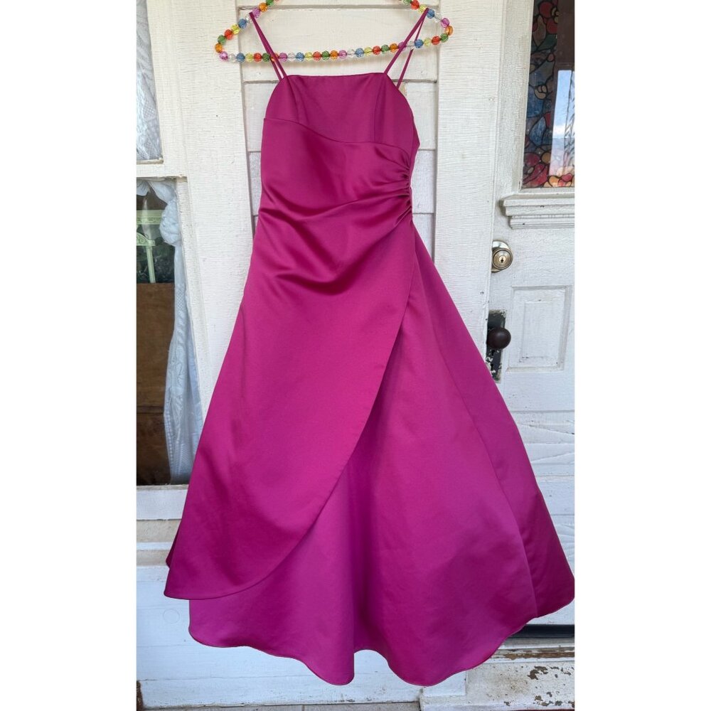 Vintage 90's Fuscia Pink Midi Formal Prom Bridal Dress Tulle Puff Size 6